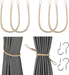 BEL AVENIR Jute Curtain Tiebacks Ropes Tie-Backs, Handmade Curtain Holdbacks(Jute,4pack)
