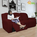 Easy-Going 8 Pieces Recliner Sofa Stretch Sofa Slipcover Sofa Cover Furniture Protector Couch Soft with Elastic Bottom Kids, Spandex Jacquard Fabric Small Checks Wine