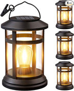 Solar Lanterns Outdoor Waterproof: 4 Pack Hanging Solar Lights for Outside Patio Porch Garden Tabletop Decor - Bright LED Warm White Solar Powered Lighting - 2025 Gardening Lovers Mom Gifts