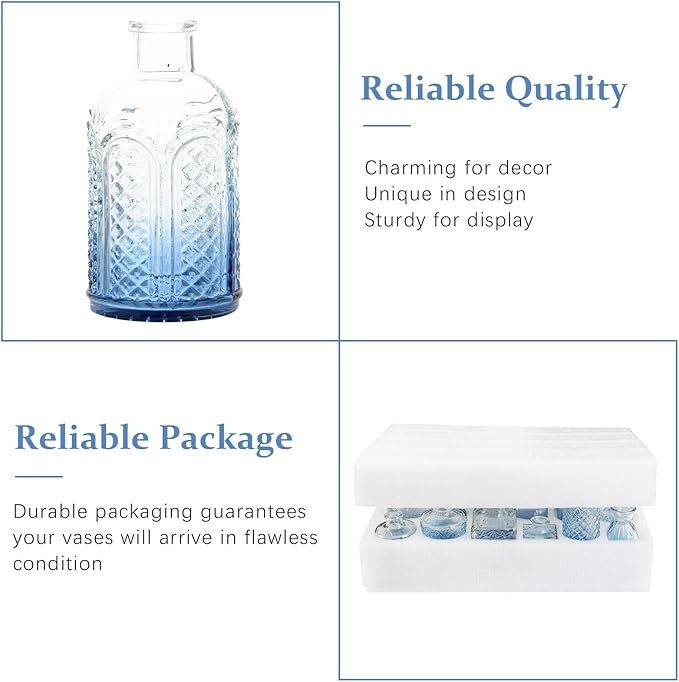 22 Pack Bud Vase in Bulk - BEAHOT Blue Flower Vases for Wedding Decorations, Glass Vase for Table Decorations, Small Vase for Home, Mother's Day, Centerpieces, Party, Office (Blue Gradient)