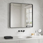 Black Bathroom Mirror 38X38 Inch, Black Metal Framed Mirror for Wall, Rounded Rectangle Matte Bathroom Vanity Mirror with Tempered Glass, Anti-Rust, Horizontal/Vertical