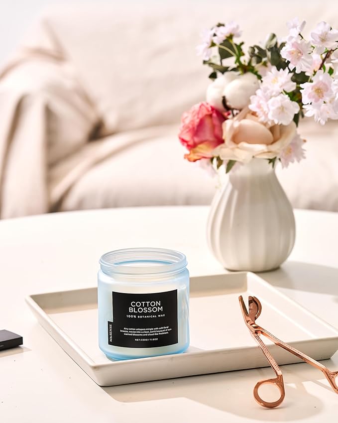M&SENSE Clean Cotton Scented Candle - 11.6oz Natural Soy Wax Clean Cotton Blossom Scent Non Toxic Candle, 70-Hour Slow Burning 2-Wick Aromatherapy Home Fragrance Gifts for Home Decor