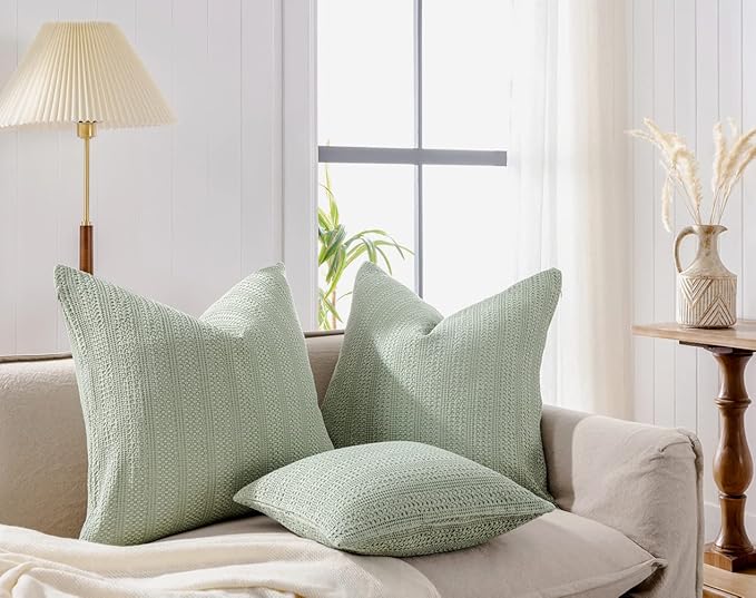 26x26 Pillow Covers Boho Euro Shams Set of 2 Decorative Throw Pillow Covers Cotton Large Square Pillowcase for Couch Bed, Sage Green