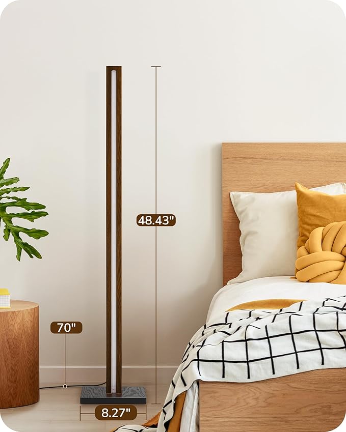EDISHINE Wooden LED Corner Floor Lamp, Modern Standing Light with Remote, Minimalist Dimmable Floor Lamps for Living Room, Bedroom, Office, 7 Color Temperature 2700~6000K, 48.43"