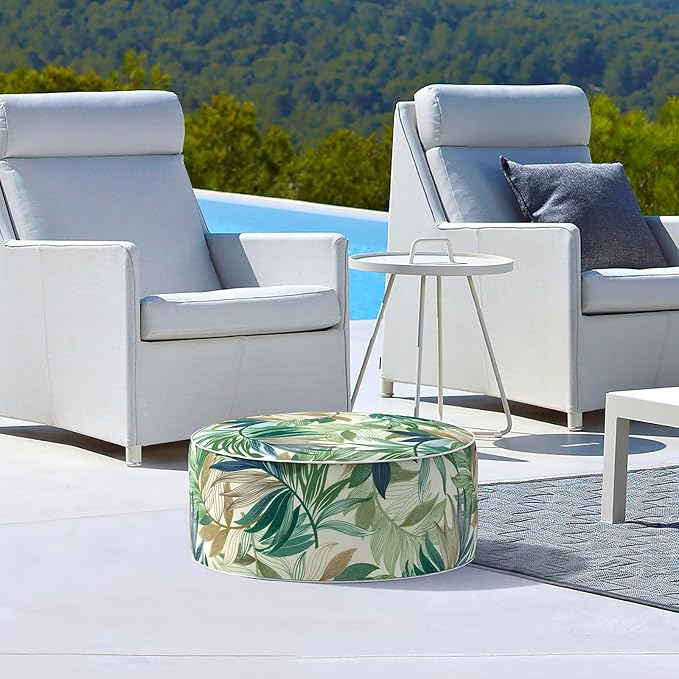 LVTXIII Inflatable Stool Ottoman Footrest with Handle, Decorative Fade-Resistant Foot Stool, Indoor or Outdoor Pouf for Home Garden and Camping Use, D21 x W 21 x H9, Lush Leaf Green