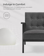 SONGMICS Accent Leisure Chair, Mid-Century Modern Arm Chair with Solid Wood Armrests and Legs, 1-Seat Cushioned Sofa for Living Room Bedroom Balcony Studio, Classic Black ULAC001B01