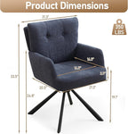 Fabric Dining Chair Set of 2 Modern Upholstered Swivel Dining Room Chairs Comfy Accent Armchair with Mid Back, Desk Arm Chair No Wheels for Kitchen/Living Room/Dining Room, Navy