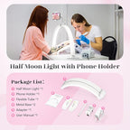 Yokilly Half Moon Light for Nail Desk: 23" Foldable Half Moon Desk Lamp with Phone Holder for Beginner - Arch Nail Tech Light with 3 Color Modes & 10 Brightness for Manicure Salon (White, Small)