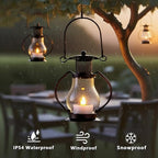 Solar Hanging Lanterns Outdoor Waterproof, Vintage Mini Metal Lantern with Flickering Solar Powered Tea Lights, Perfect Chargeable Solar Lights for Backyard Patio Garden Fence Tree Decoration-4Pack