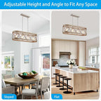 XINGQI Kitchen Island Chandelier for Dining Room Modern Farmhouse Rectangle Pendant Lighting Fixture Vintage Linear Hanging 4-Light Rustic Living Room, Antique Brushed Nickel and Wood Grain Finish