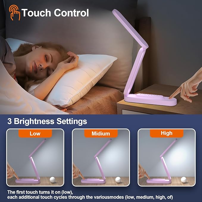 LED Desk Lamp for Office Home & Battery Operated Lamp Rechargeable Lamp Foldable & Portable Light, LED Desk Light Strip, 3 Brightness Dimmable Small Desk Lamp Wireless Reading Lamp