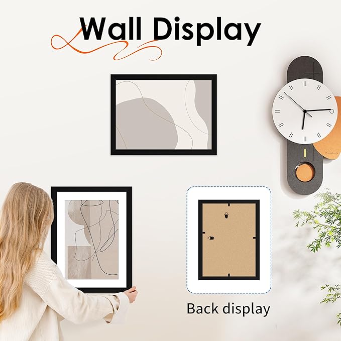 FIXSMITH 9x12 Picture Frame Set of 2, Photo Frame with HD Plexiglass, Display Pictures 6x8 with Mat or 9x12 Without Mat, Black Picture Frames Collage Wall Decor, Gallary Wall Frame