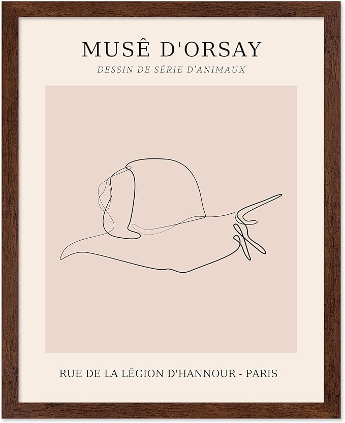 Poster Master Vintage Poster - Retro One Line Snail Drawing Print - Snail Line Art - Minimal Gift for Men, Women, Animal Lover - Abstract Wall Decor for Home, Office, 16x20 Brown Framed