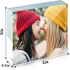 ILYXY 3 Pack Acrylic Frame 5x5, 20% Thicker, 20mm Thick Frameless Clear Picture Frame, Double Sided Magnetic Photo Frame, Free Standing Desktop Display Stand Acrylic Picture Frames