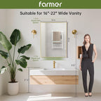 FARMER 16x20 Inch Gold Bathroom Mirror, Rectangle Wall Mounted Mirror, Vanity Mirror, Brushed Square Mirror, Framed Bathroom Mirror for Bedrooms, Entryways, Living Rooms, Horizontal/Vertical