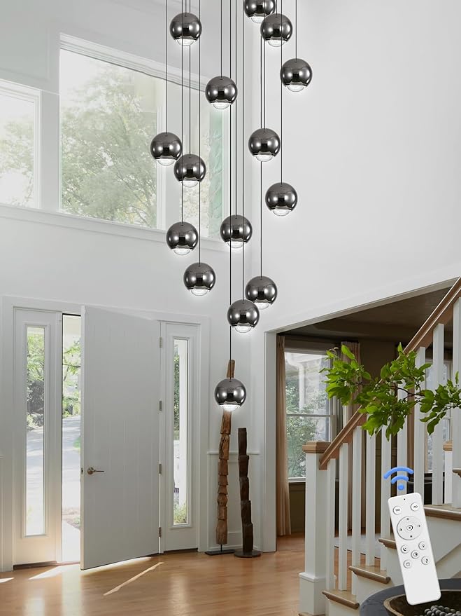 Staircase Chandelier Modern Crystal Pendant Light Large Chandeliers for High Ceilings Crystal Raindrop Chandelier High Ceiling Light for Living Room Stair Entryway Hallway Foyer D24''xH118''
