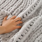 Esterra Chunky Knit Blanket Throw 50"x60", 100% Hand Knitted Chenille Throw Blanket, Cozy Soft Thick Cable Knit Throw Large Rope Knot Crochet Throw Blanket for Sofa Couch Bed, Light Gray