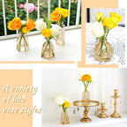 Champagne Bud Vases Set of 12 Amber Glass Vase for Decor Centerpieces, Small Ribbed Vases for Flowers Stripe Modern Bud Vases in Bulk Vintage Vases for Floral Wedding Party Table Decoration Home Decor