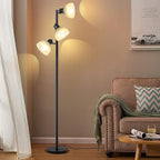 63" Modern 3-Head Adjustable Floor Lamp, Flexible Gooseneck Standing Lamp with Glass Shades for Living Room, Bedroom & Office,3x9W E26 LED Bulbs Included, Weighted Base
