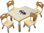 Kids Table and 4 Chairs Set with Graffiti Desktop, Toddler Furniture Set, Non-Slip, Table Children Study Desk, Dining Table, Height Adjustable Desk, Painting Desktop for Kids (31.5x23.6Inch)