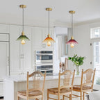 3-Pack Pendant Lights, Modern Glass Ceiling Hanging Light Fixtures,Adjustable Three Color Glass Shades Vintage Gold Chandeliers for Kitchen Island Dining Room Livingroom Entryway Farmhouse Bar
