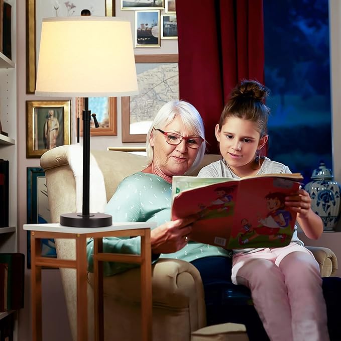 Bedside Table Lamps Set of 2: Tall Black Table Lamps for Living Room End Table | Height Adjustable 3-Way Dimmable Nightstand Lamp with Pull Chain Switch Modern Lamps for Bedroom Office(Bulbs Included)