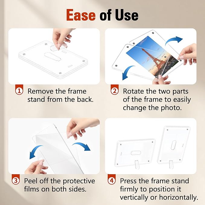 FIXSMITH 5x7 Acrylic Picture Frames 2 Pack, Clear Picture Frame with Stand, Magnetic Acrylic Photo Frames for Tabletop Display Horizontally or Vertically, Acrylic Floating Frame for Home Office