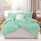 Litanika Comforters Mint Green King Size, 3 Pieces Lightweight Solid Bedding Set & Collections, All Season Fluffy Bed Set (104x90In Comforter & 2 Pillowcases)