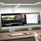 ONEMIX 42" LED Desk Lamp with Clamp, Architect Desk Light with Remote, Adjustable 4-Segment Bar, 1800LM Bright, Eye-Caring Desk Lamp for Home Office, Reading, Study, Dual Monitors, Workbench (White)