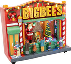 Bigbees Retro Department Store Window Display | Christmas House Village Decoration Collection Accessories Figurines | Motion & Sound Multi Color LED Lights | 10" x 4" x 9"