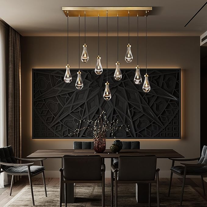 Raindrop 9-Light Chandeliers for Dining Room Gold Dining Room Lights Fixture Over Table, Brass Pendant Lights Kitchen Island, Adjustable Rope Teardrop Hanging Lamp Ceiling for Living Room