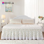 RIMELA White Elastic Bed Skirt King Szie 16 inch Drop, Cal King Bedskirt Easy to Put On, Solid Wrap Around Dust Ruffle, Fade Resistant Silky Fabric Machine Washable