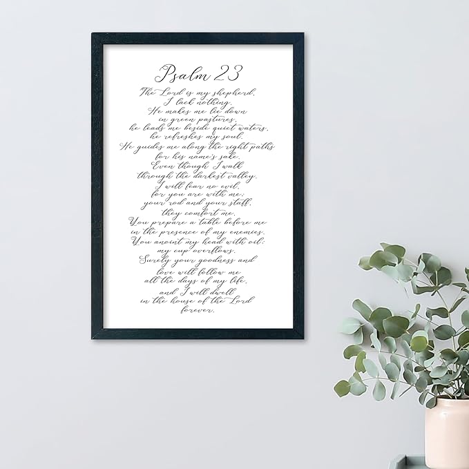 LuZhiQiang Psalm 23 Wall Art Bible Verse 16"×11" Christian Inspirational Scripture Sign Wood Framed Wall Hanging Decor (Black)
