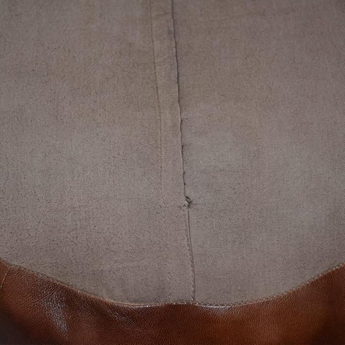 Round Shaped Goat Leather Handmade Eco-Friendly Brown Pouf - 18" x 18" x 18", Plain Solid, Recycled Cotton Filled Stuffed Leather Seating PF12