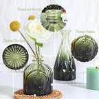 Glass Bud Vases Set of 5, Mini Flower Vase for Centerpieces, Small Clear Vases in Bulk for Wedding Decorations, Vintage Vase for Table, Recepetion, Home Décor (Green)