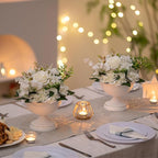 Sziqiqi Urn Vases for Wedding Centrepiece - 6in High White Metal Vase Set of 2 Small Vintage Flower Arrangement Pots for Table Centrepieces Elegant Hammered Vase for Christmas Anniversary Party