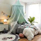 VETHIN Bed Canopy for with Lights,Double Layer Princess Round Dome Dreamy Mosquito Net Bedding Girls Room Castle Play Tent Hanging House Decor Reading Nook Canopies(Green/White)