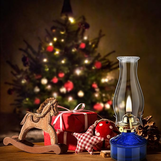 Tuanse 2 Pcs Oil Lamps for Indoor Use Vintage Hurricane Emergency Glass Oil Lamps Large Lantern Classic Decorative Oil Lamp for Home Tabletop Emergency Lighting Supplies(Royal Blue)