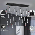 24-Lights Modern Crystal Chandeliers LED Pendant Light for Kitchen Island Dining Room Entrance Foyer Living Room 6000K Black