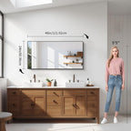 YIROMAN Bathroom Mirror 48"x24", Large Brushed Silver Bathroom Mirror for Over Sink with Aluminum Frame, Rectangular Vanity Mirror with Right Angle, Wall Mirror Hangs Horizontal or Vertical