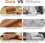 Modern 360° Leather Swivel Accent Chair with Adjustable Headrest, Chenille Accent Chair for Living Room, Vanity Chair for Makeup, Swivel Barrel Chair with Lumbar Pillow, Comfy Barrel Armchair, Camel