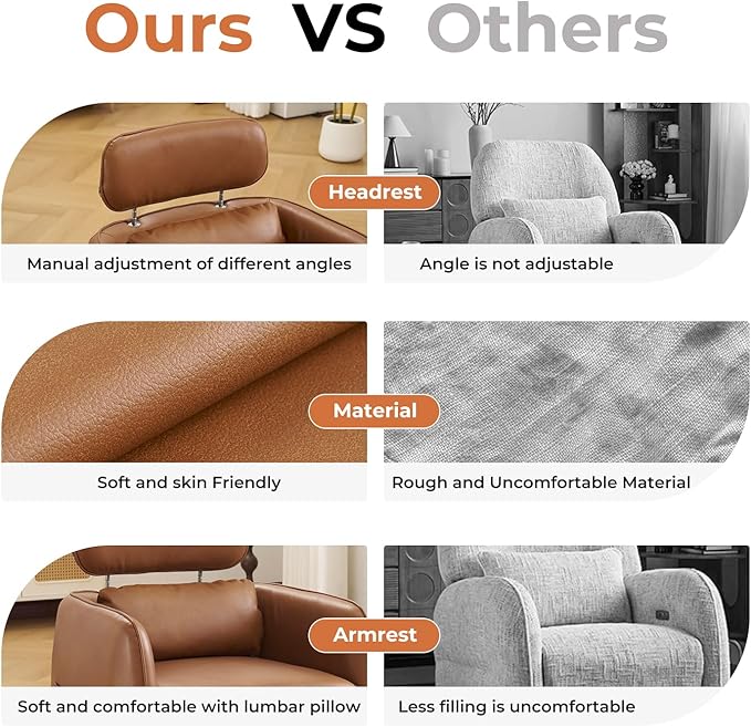 Modern 360° Leather Swivel Accent Chair with Adjustable Headrest, Chenille Accent Chair for Living Room, Vanity Chair for Makeup, Swivel Barrel Chair with Lumbar Pillow, Comfy Barrel Armchair, Camel