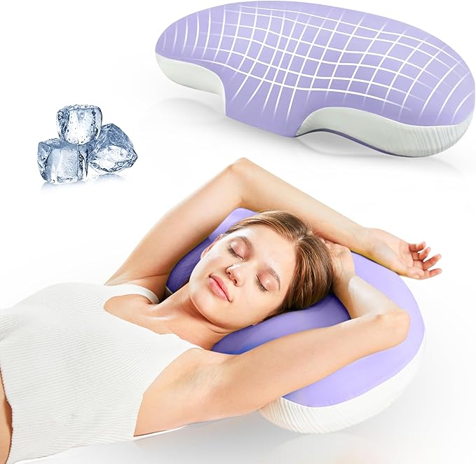 Cervical Pillow for Neck Pain Relief, Ergonomic Hollow Design, Odorless Memory Foam Pillow for Sleeping, Orthopedic Contour Neck Support Pillows for Side, Back, and Stomach Sleepers, [Purple]