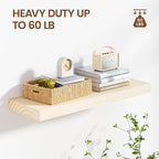 Heimlove 24 inch Floating Shelves for Wall,2 Packs Natural Pine Solid Wood Bathroom Shelf Over Toilet Decor and Storage 8 inches Deep for Kitchen Bedroom Office & Living Room Display Wall Decor