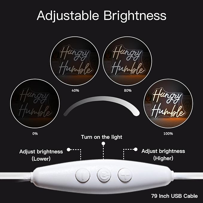 WLHOPE Hungry Humble Neon Sign Dimmable Led Signs for gym Wall Decor, Neon Lights USB Powered Transparent Acrylic Board Sign for office classroom bedroom Decoration14.17 * 12.6 inch