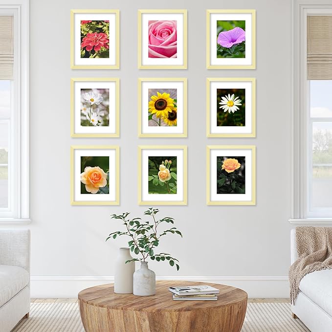 12 Packs 8.5 by 11 Picture Frames, Display 6x8 with Mat or 8.5x11 Without, for Award Certificate Diploma Document, 8.5 x 11 Frames Bulk Set of 12 Photo Frames Set for Wall and Tabletop, Gold