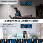 18.7'' Automic Digital Wall Clock, LED Wall Clock with Large Display, Multi-Function Clock with Alarm and Timer, Auto Time Sync Digital Clock with Adjustable Brigthness(Blue)
