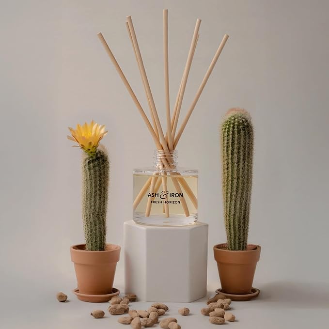 Ash & Iron Fresh Horizon Luxury Reed Diffuser, Crisp Alpine Air & Cactus Blossom Fragrance, 125mL, 3-Month Duration, Nature's Freshness Meets Floral Warmth