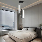 Modern Kitchen Pendant Light Fixture Black 40W LED Pendant Lighting 3 Rings Rectangle Chandelier for Kitchen Island Living Room Dining Room Bedroom