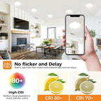 slochi LED Flush Mount Ceiling Light Fixtures, 3000K-4000K-6500K Modern Flat Recessed Ceiling Lamp, 12W 1200LM Round Ceiling Light for Kitchen Bedroom Hallway Porch, White, 1 Pack 6.5 Inch